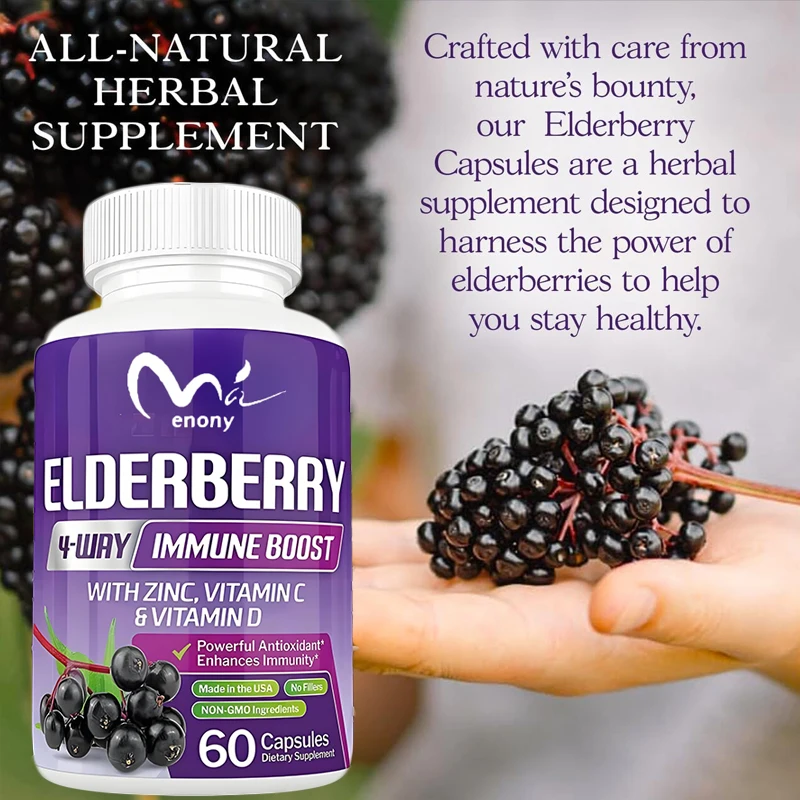 

Organic elderberry capsules, immune enhancing vitamin C, D, and zinc 1260mg adult elderberry supplement, 60 capsules