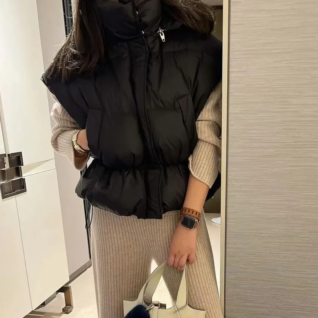 

Женский модный стеганый жилет, новинка зимы 2022, с капюшоном, съемный пояс, пуховый Jaet Svel, свободный крой, хлопок