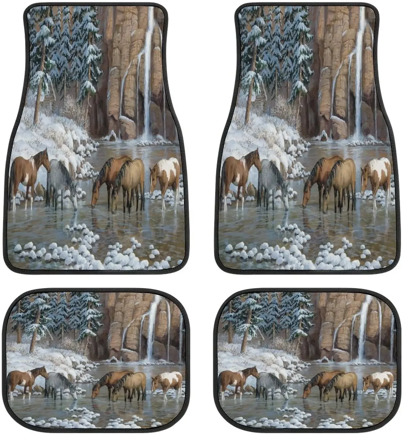 

Horse Drinking Water Under Waterfall Car Mats Universal Drive Seat Carpet Vehicle Interior Protector Mats Funny Designs All-Weat