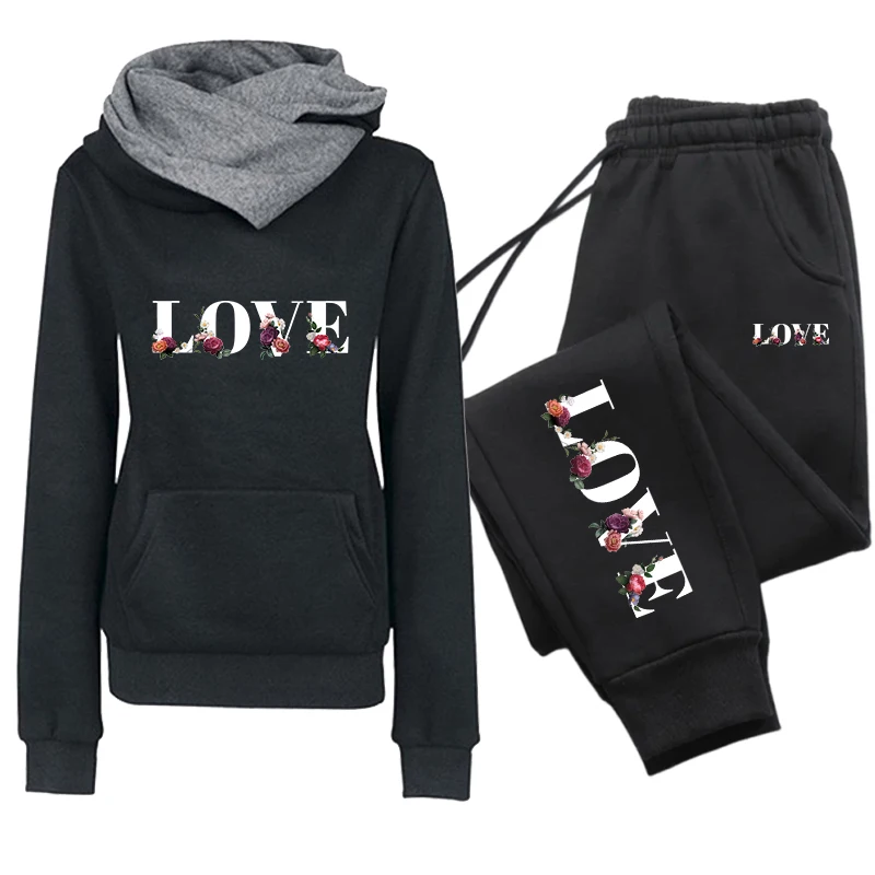 Hochwertiger Damen-Trainingsanzug mit Liebesdruck, lässiger Kapuzenpullover, Sweatshirts, Outdoor-Sport-Joggingkleidung, Herbst-Winter-Mode, Sportbekleidung – Detail 6