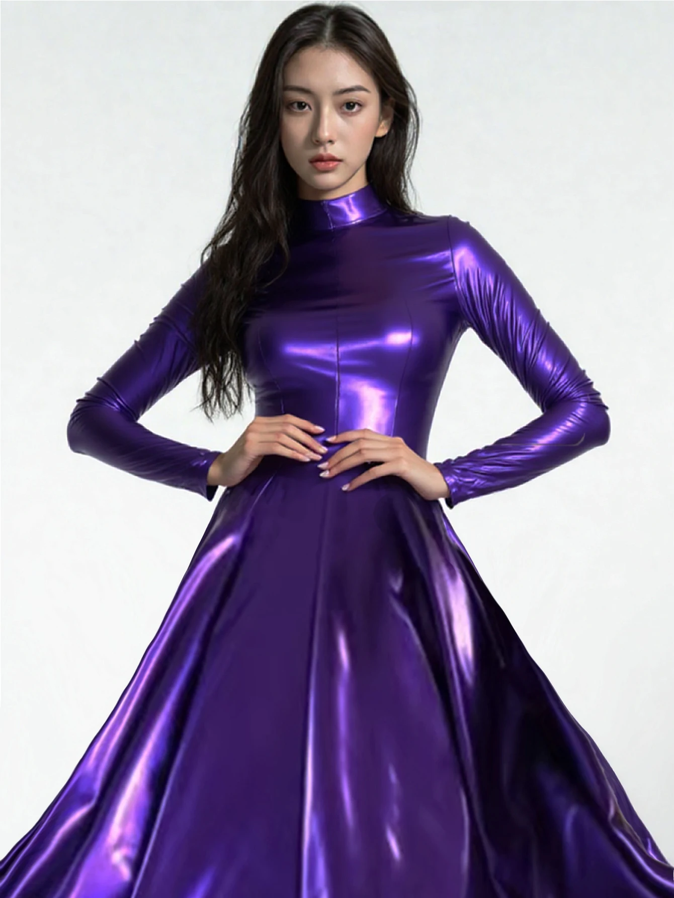 

Spring Maxi Dresses for Women Collar Black PU Leather Dress Women Long Sleeve Button Slim Fit Elegant Dress