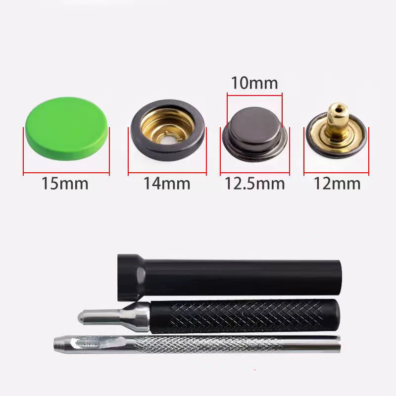 10 Sets Metal Buttons Leather Snap Fasteners 15mm 501 with 1 set tool(3pcs) Color Button No Sewing for Clothes, Jackets, Jeans