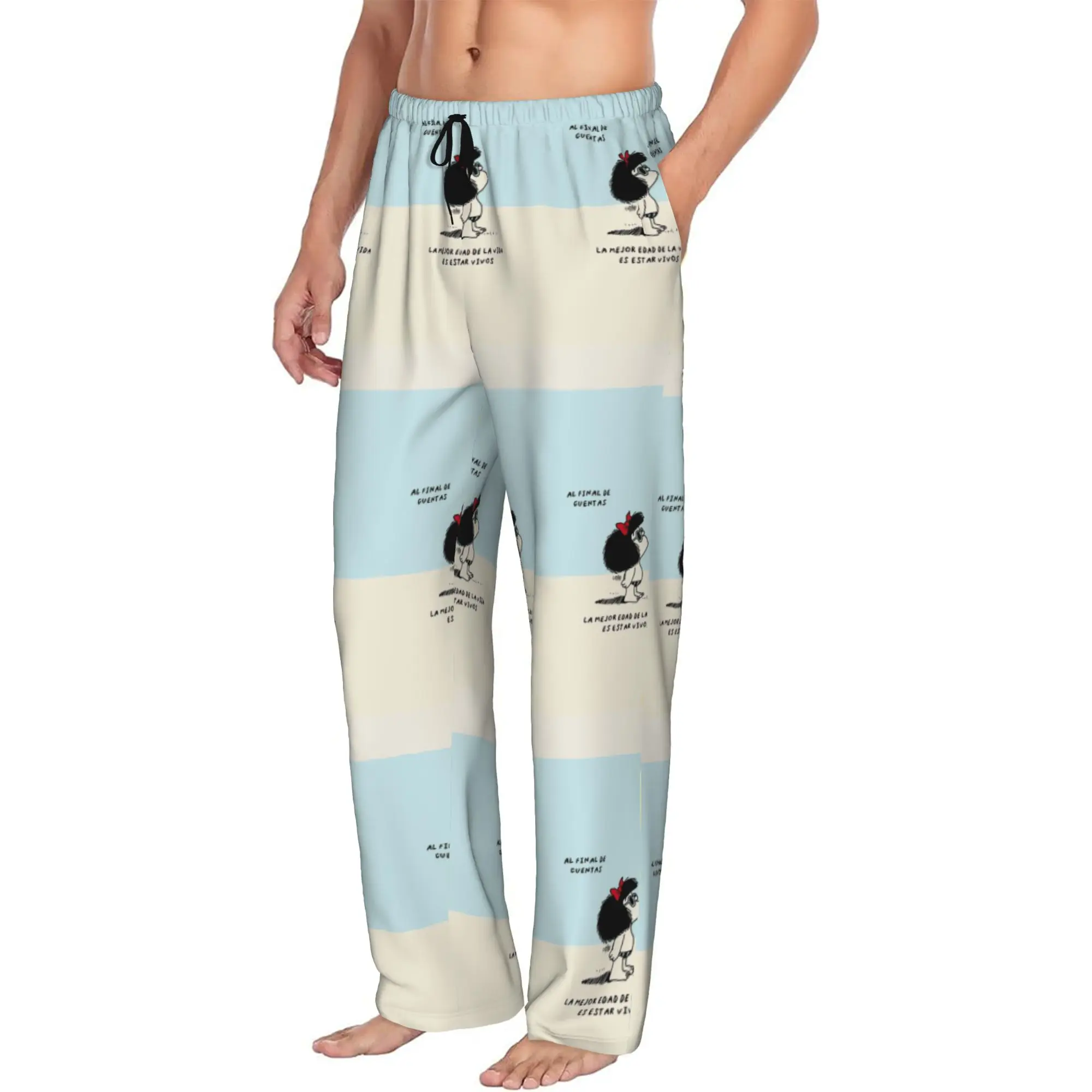 Custom Printed Humor M-Mafalda Pajama Pants Men's Cartoon Quino Manga Sleep Sleepwear Bottoms with Pockets