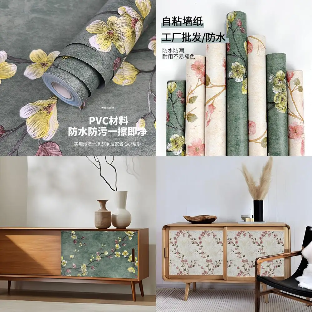 Self Adhesive Wallpaper Waterproof American Country Style Green Bedroom Living Room Emerald Background Wall Paper Wood Texture
