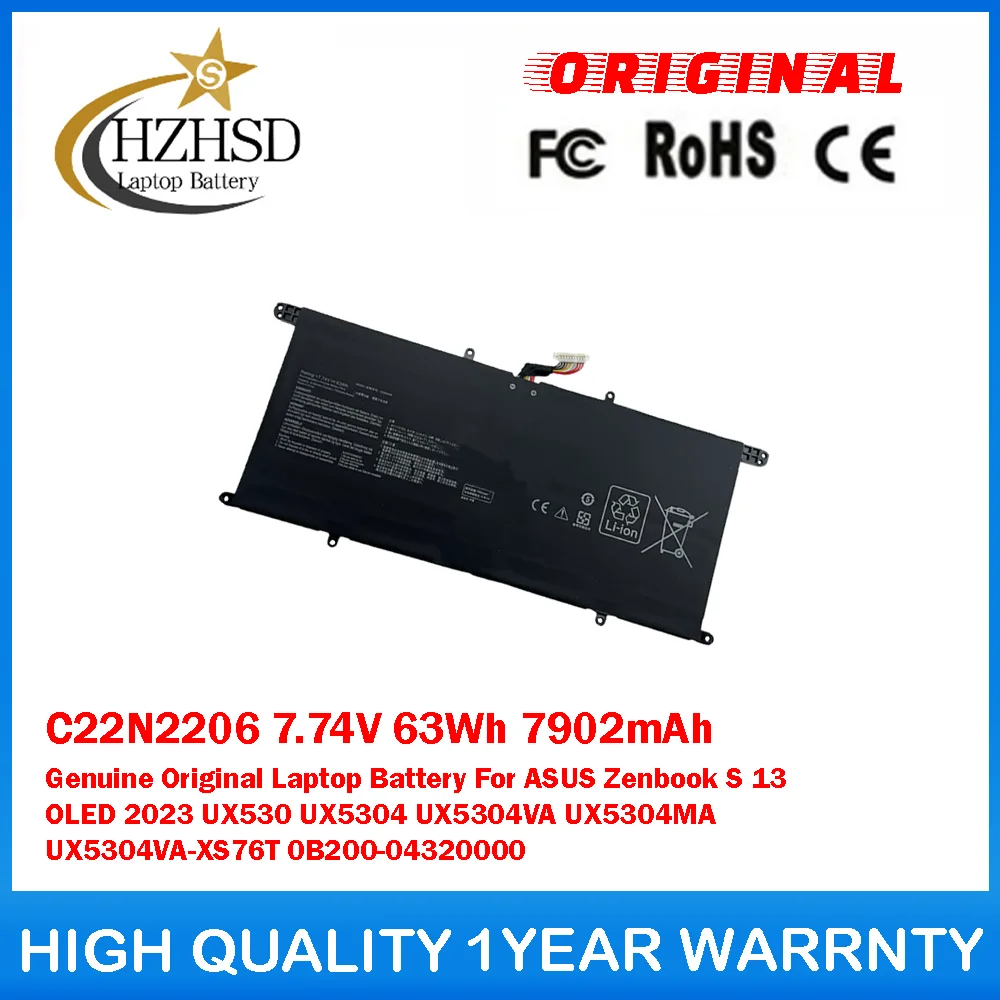 

C22N2206 7,74 В 63 Втч 7902 мАч Оригинальный аккумулятор для ноутбука ASUS Zenbook S 13 OLED 2023 UX530 UX5304 UX5304VA UX5304MA
