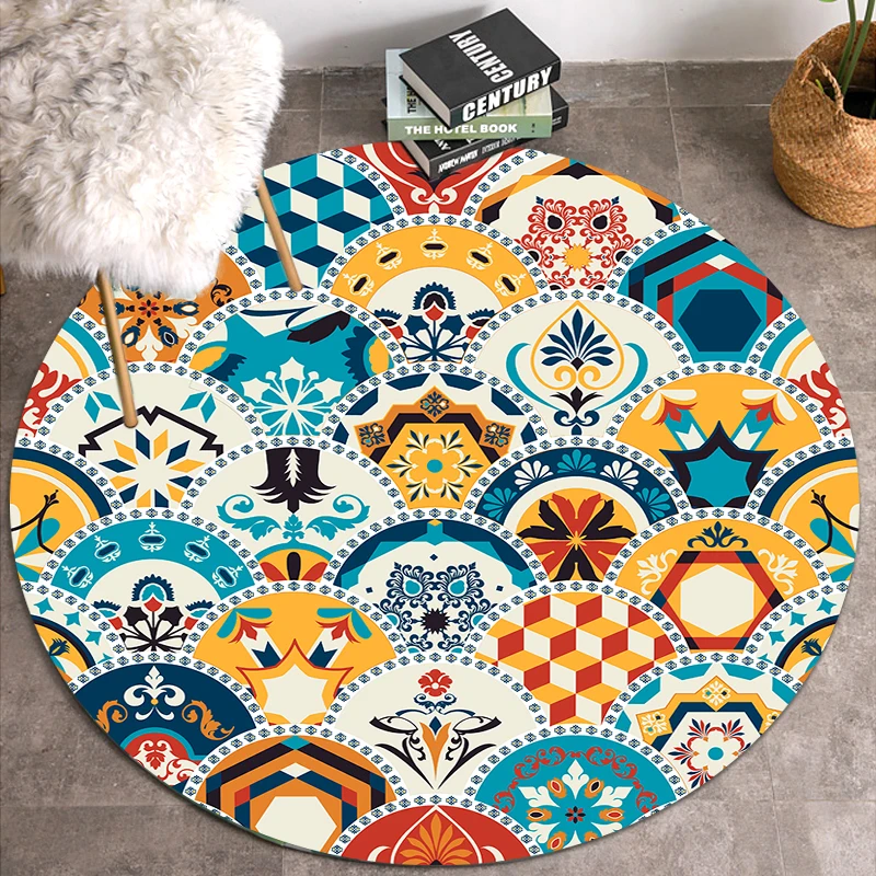 

Round Flannel Carpet For Living Room Vintage Rug Creative Area Large Rug Round Mat Doormat Carpets For Bed Room Bathmat