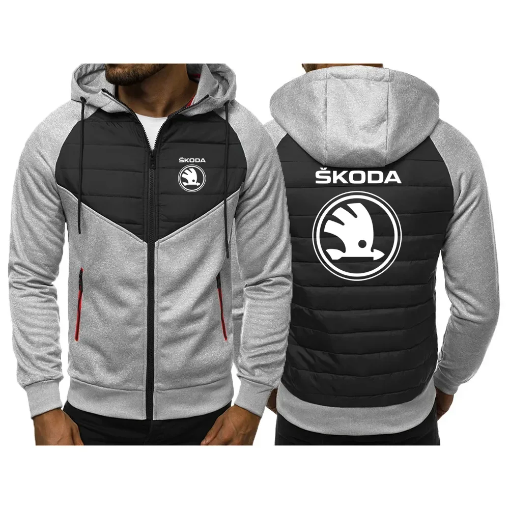 Veste à capuche avec logo de voiture Skoda pour hommes, sweats à capuche décontractés, impression épaisse, fermeture éclair, printemps, automne, hiver, rue haute, nouveau, 2023