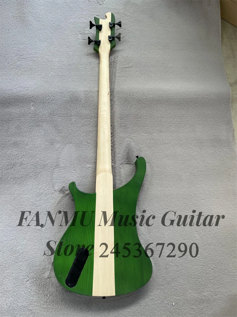 Matte green Bass 4-string electric bass Maple neck through ash wood body carved pattern stars inlaid maple fingerboard