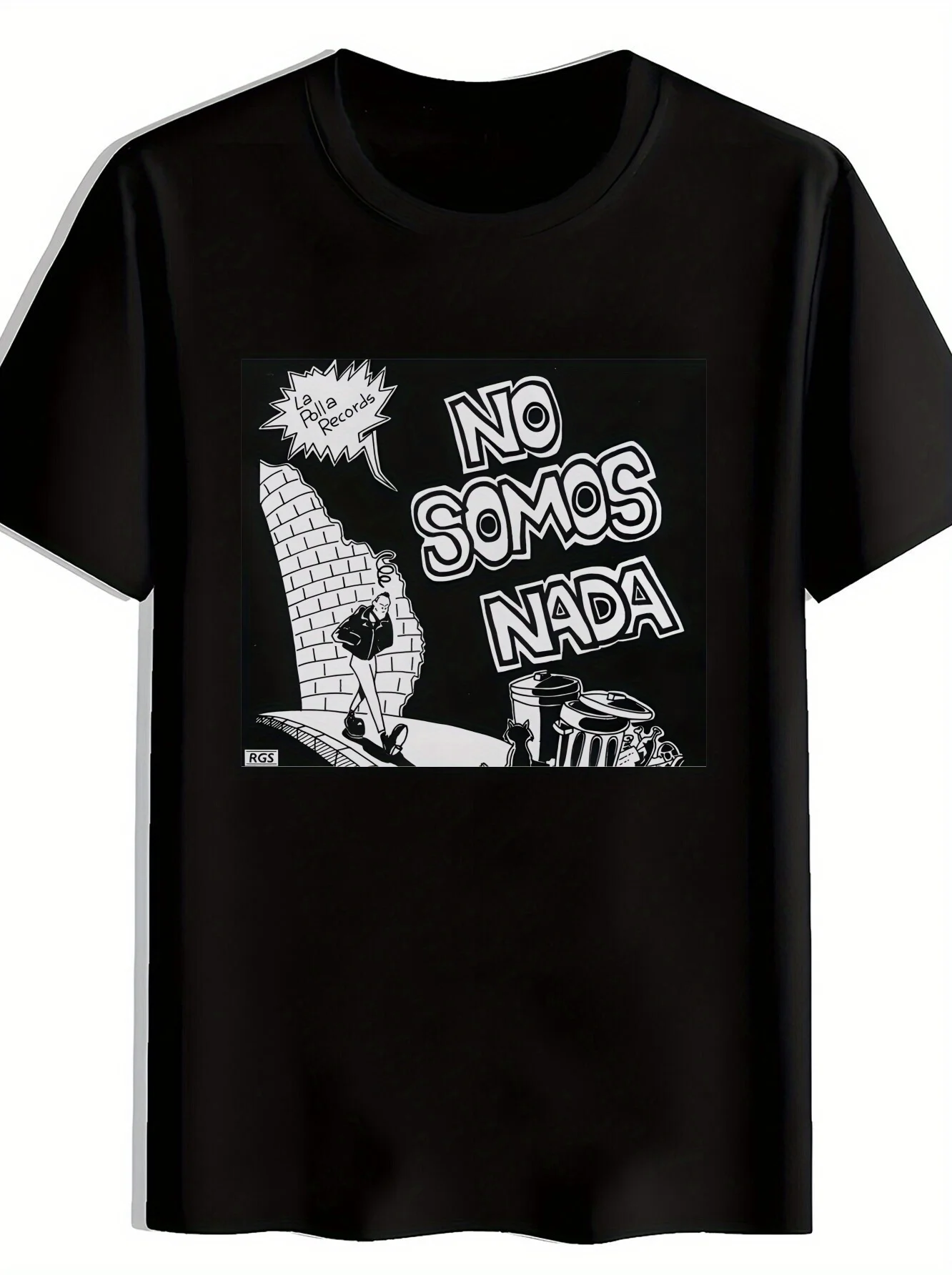 

MenS Black TShirt with No Somos Nada Graphic Retro Rock Band Design Short Sleeve Round Neck Casual Summer Tee for Beach