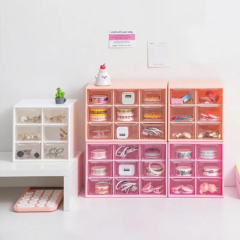 Desktop 6/9 Grid Storage Boxe Organizer Transparent Small Drawer Partitioned Student Desk Wall-mounted Sundries Storage Box Cute