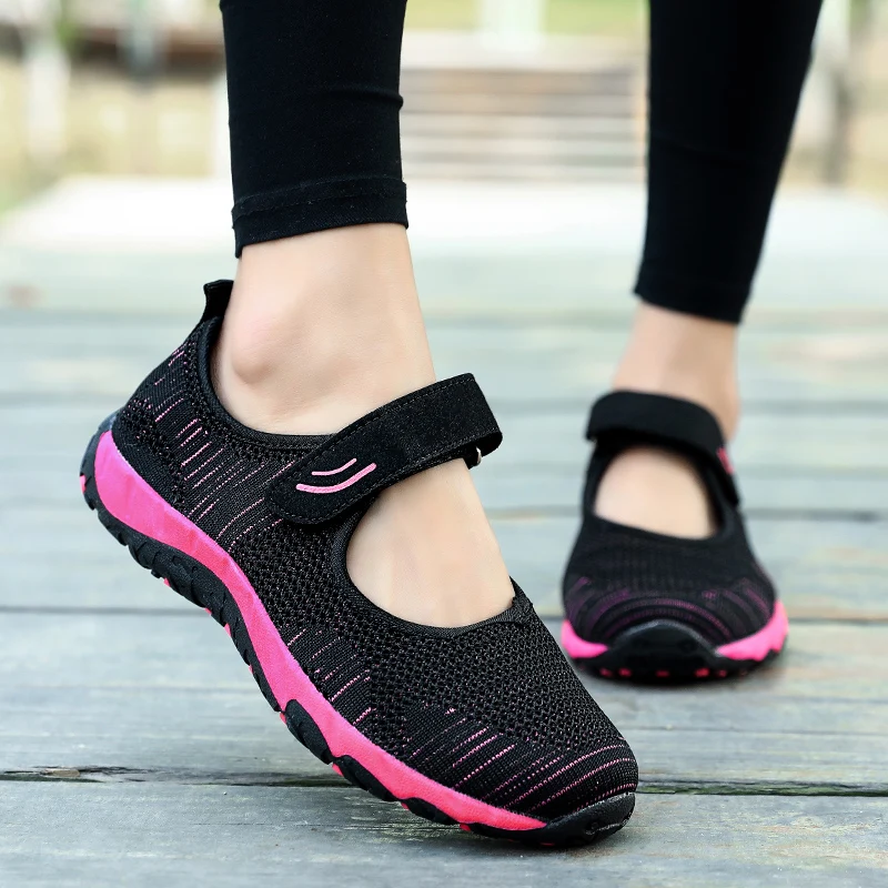 Women Walking Fitness Mesh Loafers Rubber Sole Summer Sports Shoes Outdoor Flats Breathable Sneakers Big Size 35-41