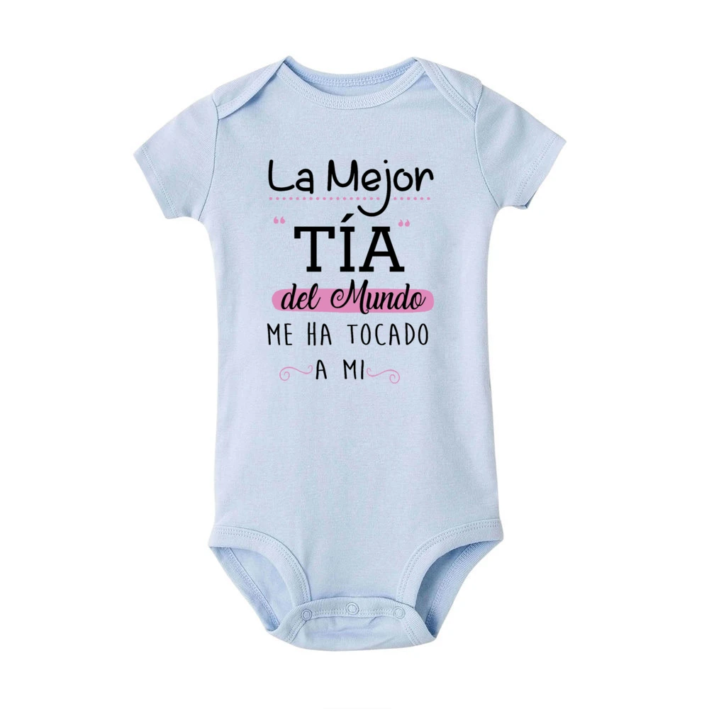 The Best Aunt in The World Spanish Printed Baby Romper Infant Summe Jumpsuit Funny Newborn Short Sleeve Bodysuit Toddler Clothes