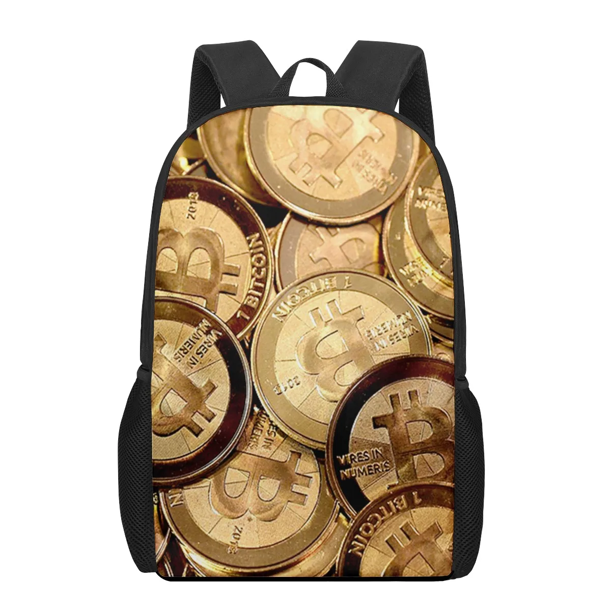 Mochila escolar para adolescentes de 16 pulgadas con estampado de moneda de Bitcoin, mochila escolar para niños y niñas, mochila escolar para estudiantes, mochila de gran capacidad