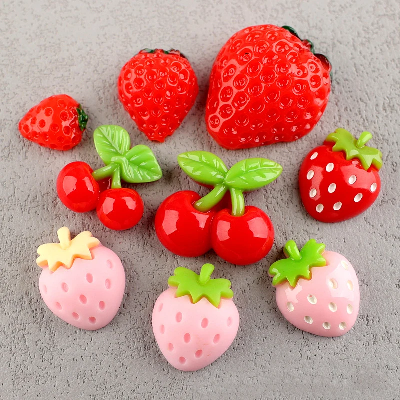 10pcs Mix Cherry Strawberry Acrylic Charms Fashion Fruit Slice Children's Rubber Band Material Diy Hairpin Jewelry Accessories