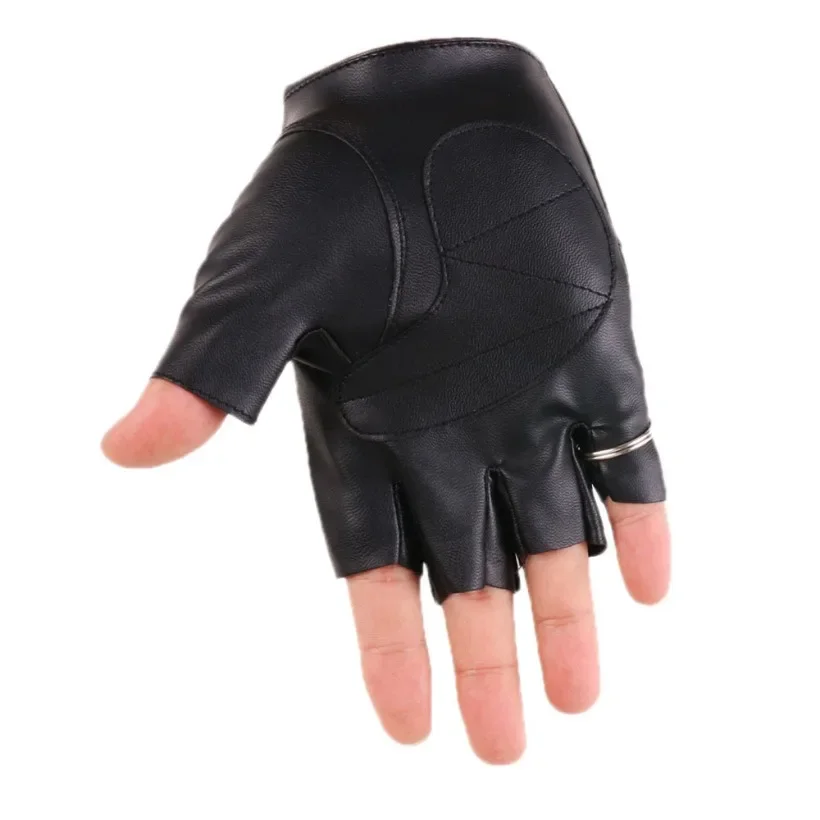 Punk Gothic Leather Pair Fingerless Biker Sports Mountain Gloves With Cranium Studded Fit for Men 1SET