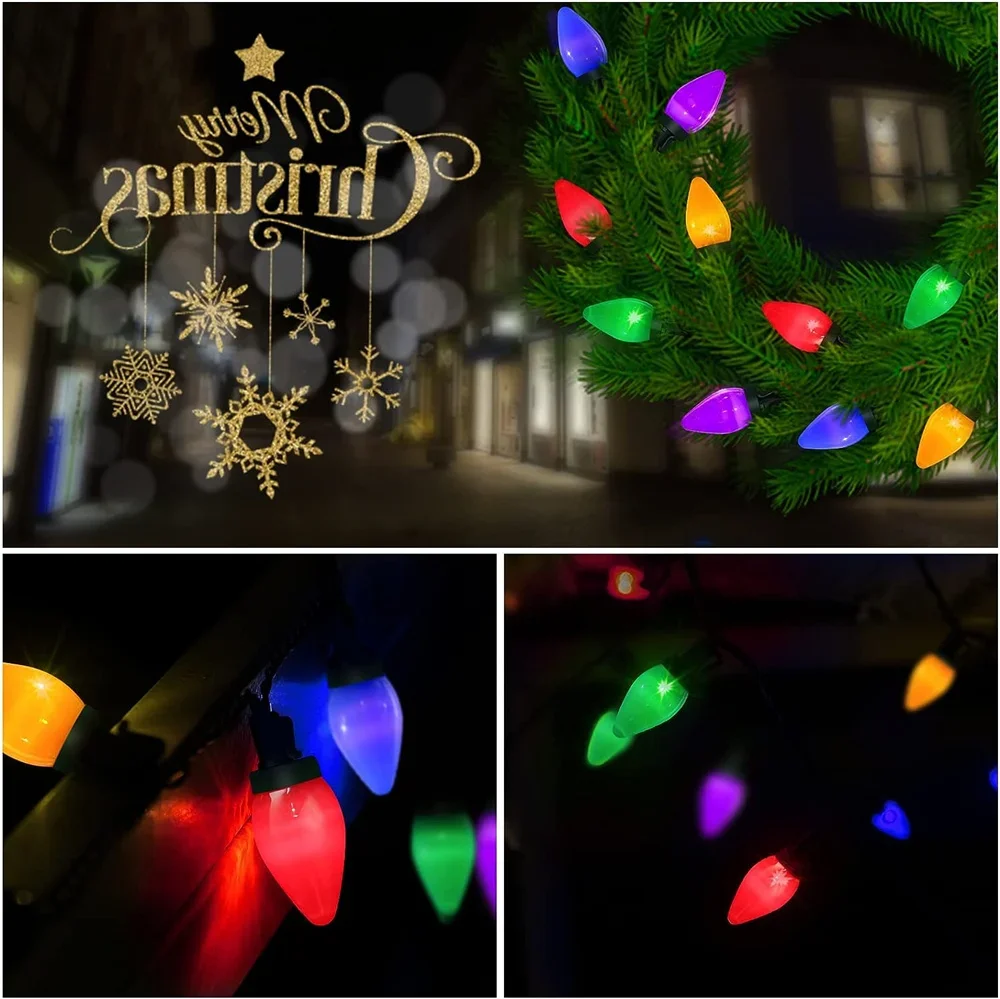 Solar Christmas Lights Outdoor 7M 50 LED Strawberry Solar String Lights Holiday Garland Christmas Tree Fairy Twinkle Lights