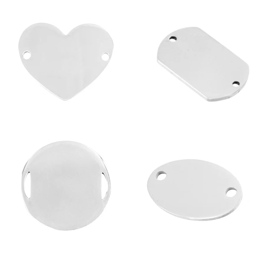 

One Piece Heart Charms Pendant with 2 Loop round Tags Mirror Polish Stainless Steel for DIY Jewelry Making
