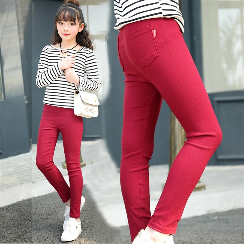 Big Small Girls Skinny Pants Stretch Children Spring Tight Jeans All-matches Pencil Pants Kids Bottoms 2-12Yrs Trousers