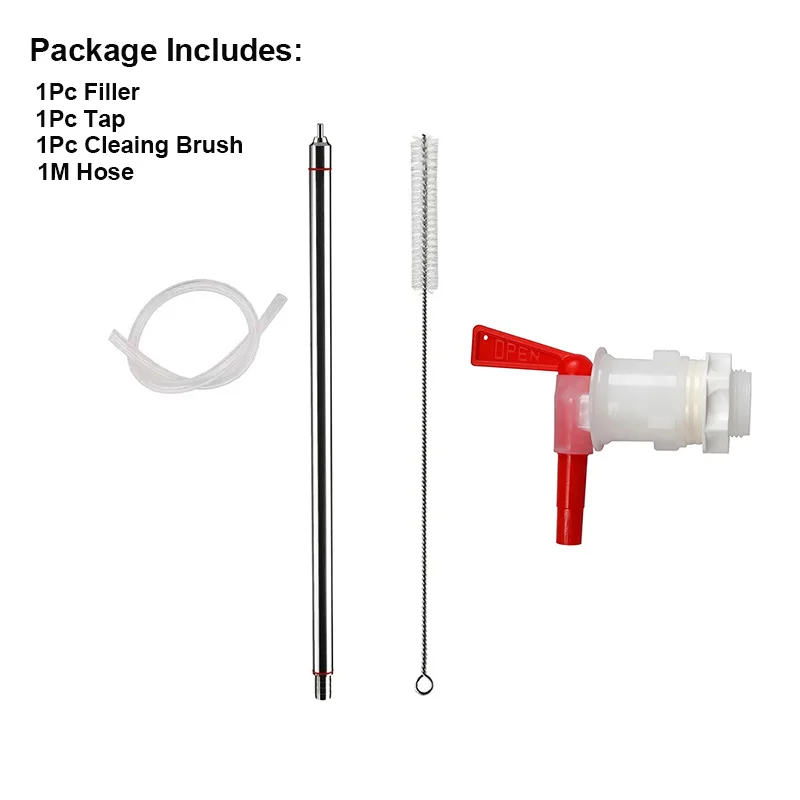 35cm Spring Load Beer Bottle Filler Kit,Bottling Bucket Spigot &Brush & 1M Hose,Stainless Steel Wine Transfer Tools For Homebrew