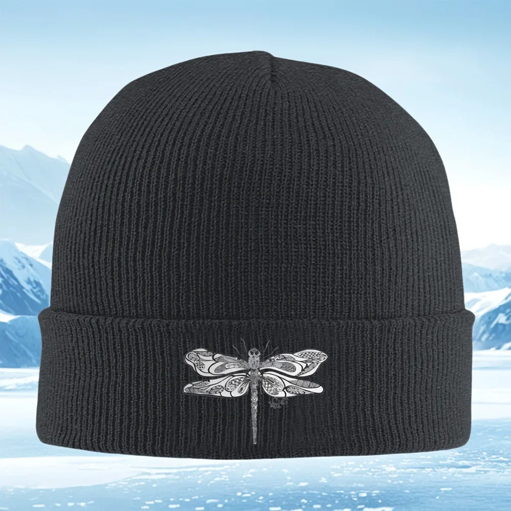 2026 Abstract dragonfly design wings pattern Men Women Unisex Knitted Hat Beanie Pullover Cap Winter Thermal Warm Christmas Outd