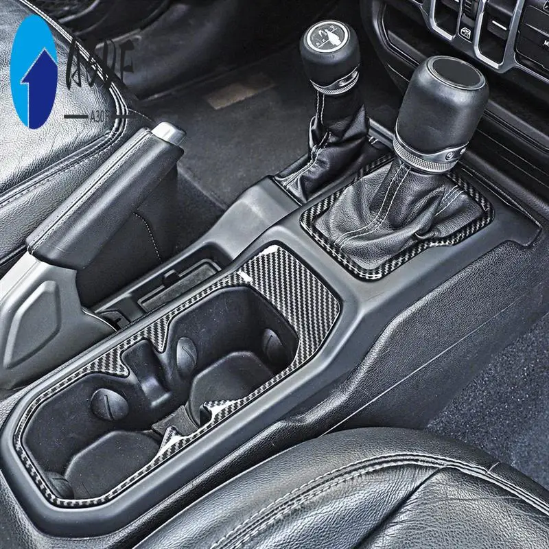 

A30F-2Pcs Car Gear Shift Frame & Front Water Cup Holder Cover For Jeep Wrangler JL 2018-2021 Gearshift Trim Cover