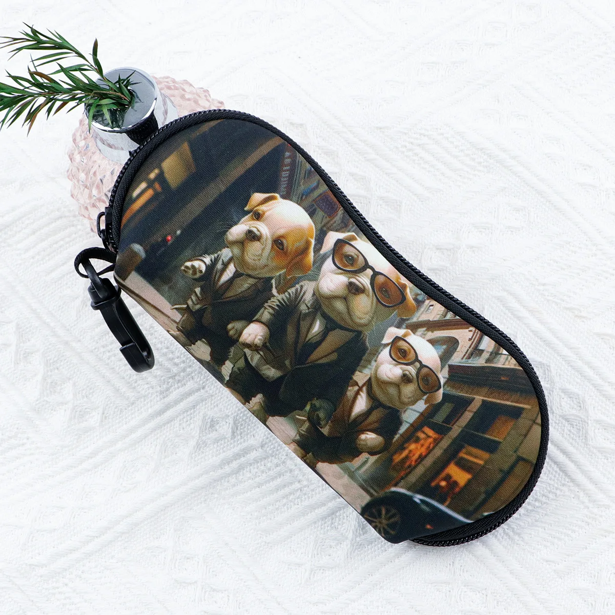 Cute Cartoon Cat Sunglasses Case Women Portable Eyewear Protector Soft Zipper Glasses Pouch With Hook Travel Storage Bag Sun Bag