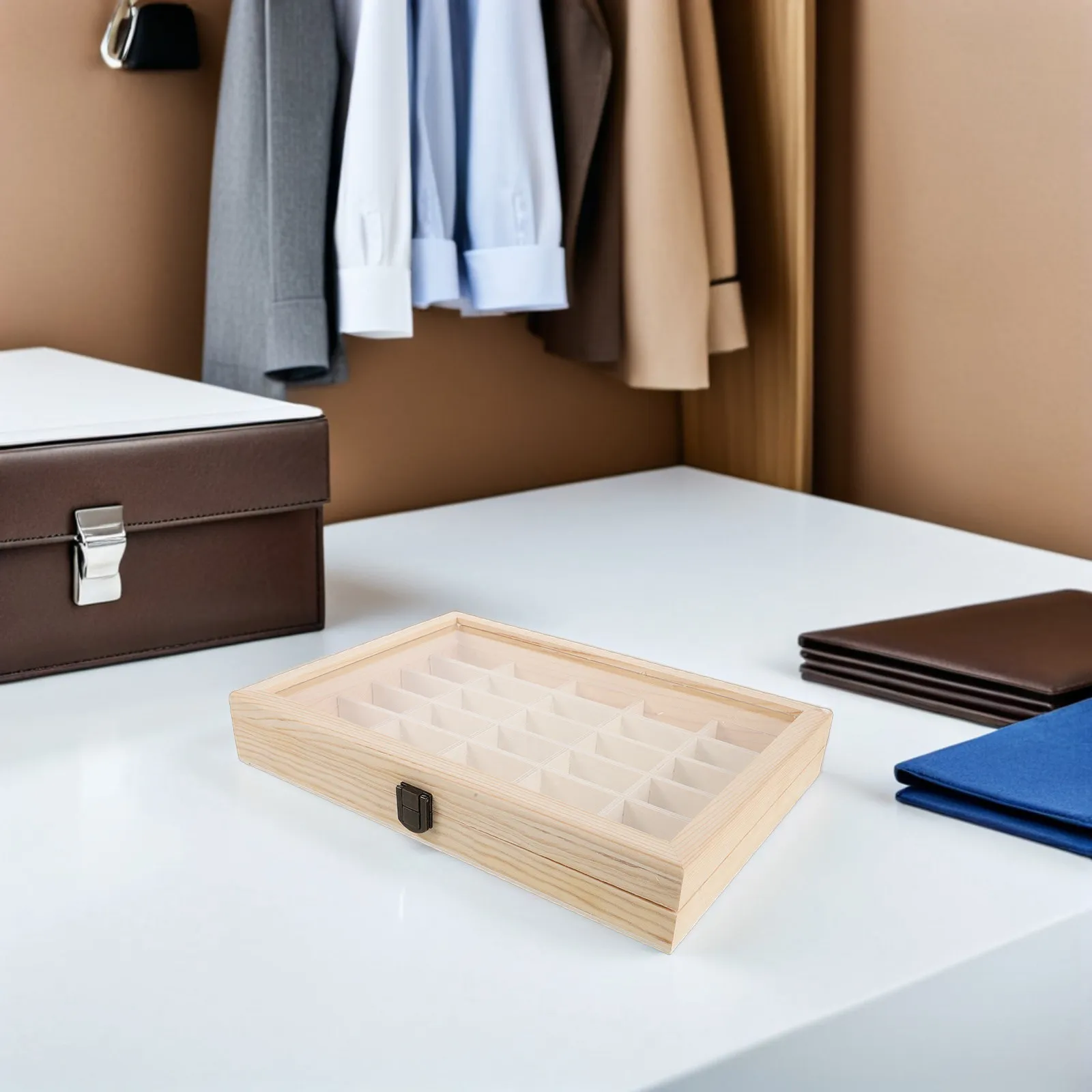 

Деревянный футляр для демонстрации минералов, 48 отделений, прозрачная крышка, пылезащитный, для хранения кристаллов, органайзер для коллекции камней, малый размер