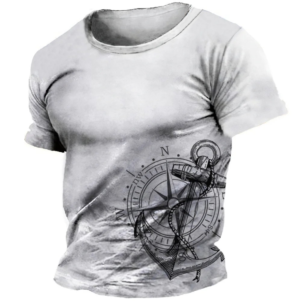 

Men's T-Shirt 3d Boat Print Tops O-Neck Short-Sleeved Casual Retro T-Shirt Fashion Street Summer T-Shirt Oversized Men's Clothes