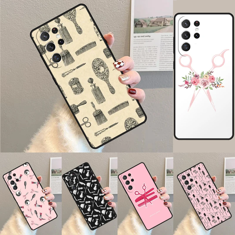 Cover For Samsung Galaxy S24 Ultra S21 S22 S8 S9 S10E Note 10 20 Plus FE S23 Hairdresser Comb Hair Salon Phone case Coque