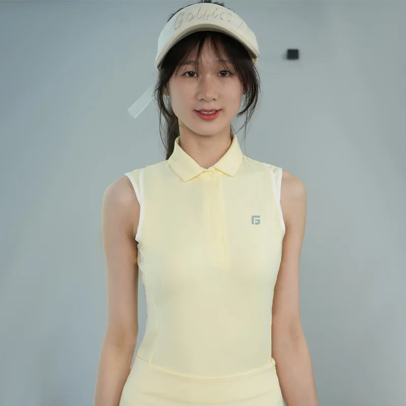 Golf Top Korean Women Summer Sleeveless Polo Shirt Vest Violet Yellow Tank Tennis Badminton Clothing 2024 Gym Running Sport Wear