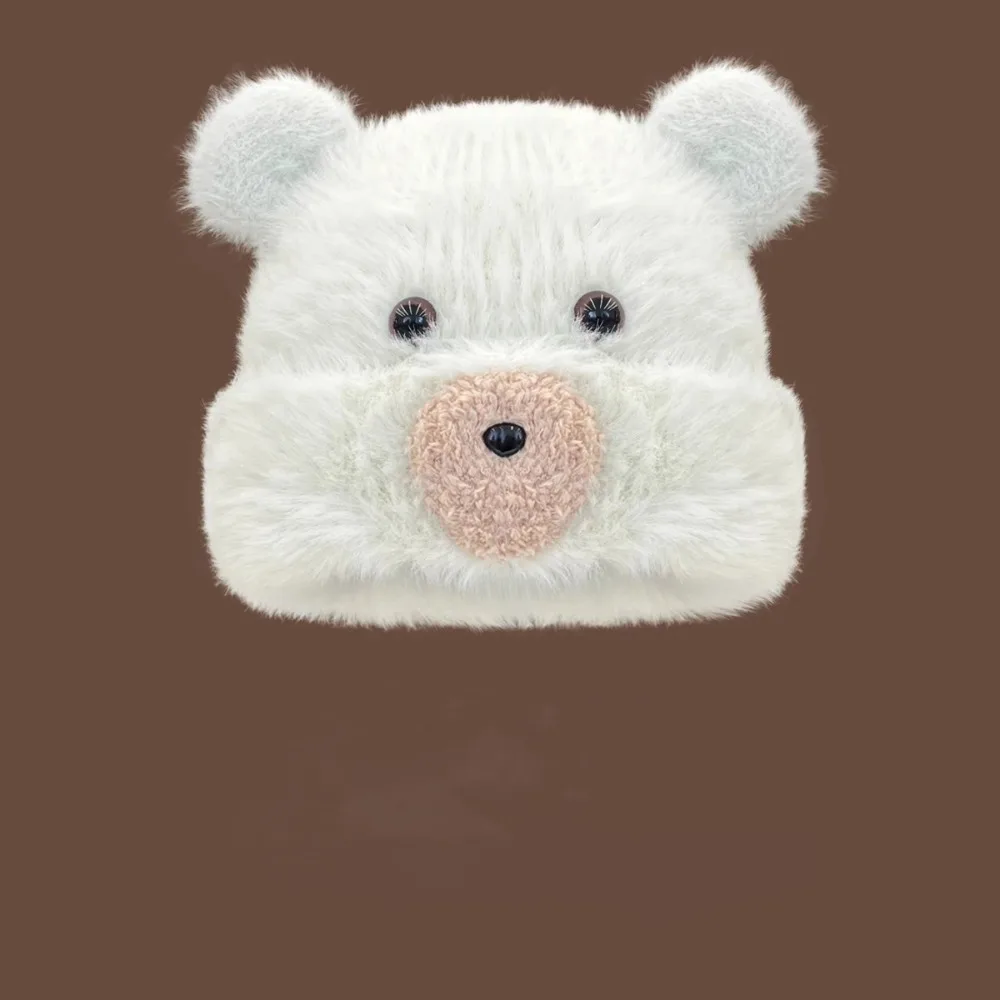 

Fashion Korean Cute Bear Ear Hat Warm Plush Faux Fur Pullover Hat Outdoor Casual Women Fluffy Hat Female