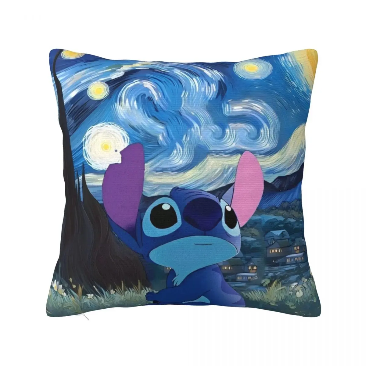 

Printed Cute Stitch The Starry Night Pillowcase Polyester Cushion Cover Cartoon Throw Pillow Case Cover Zippered 45cm