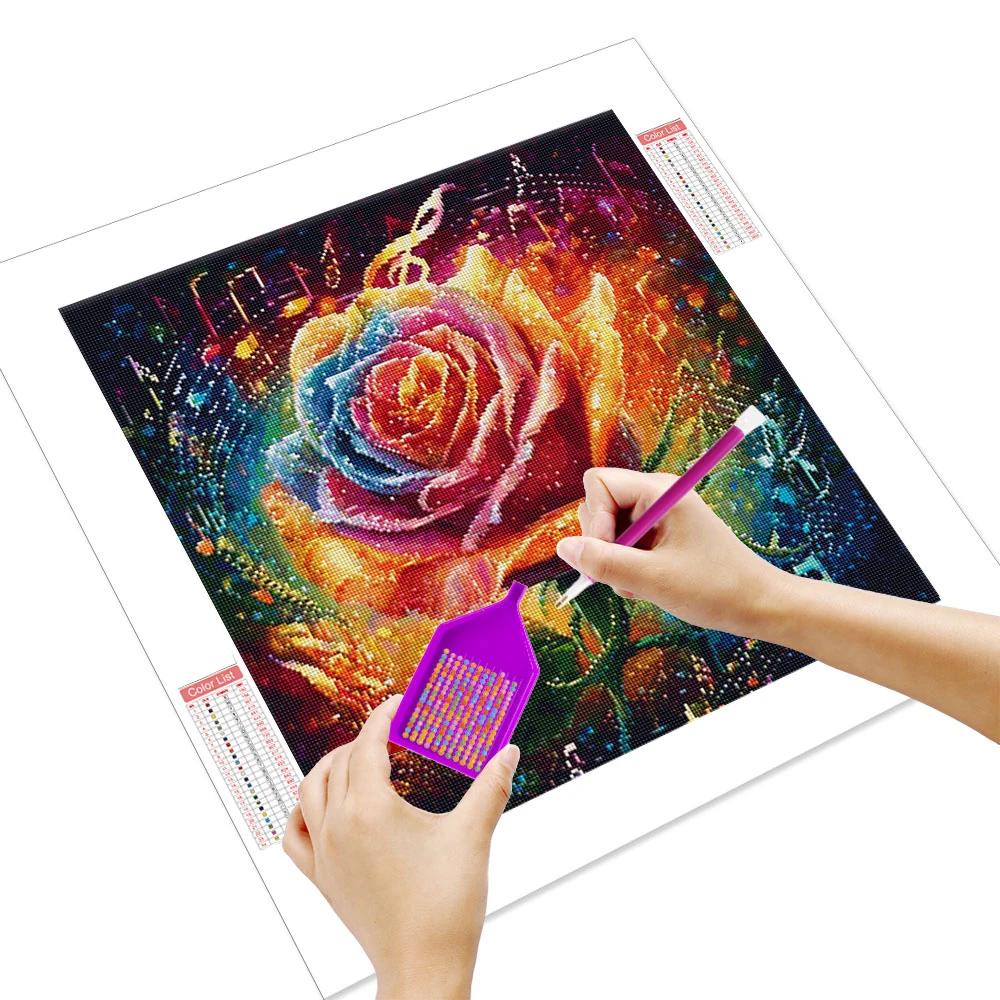 Huacan DIY Diamond Painting Rose Musical Note Diamond Embroidery Flower Complete Kit Picture Of Rhinestones
