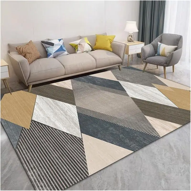 VIKAMA Gray Yellow Geometric Area Rug Modern Abstract Circles Carpet For Living Room Bedroom Dining Office Large Floor Mat Decor