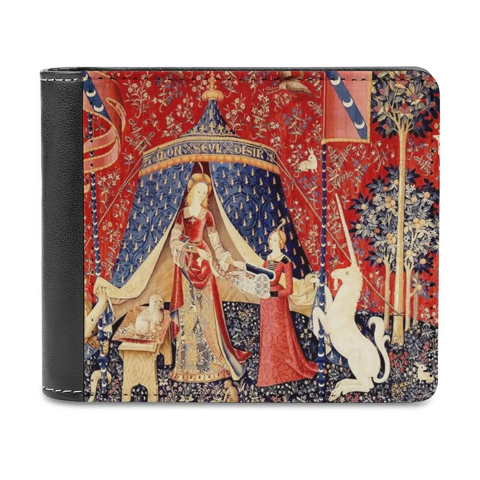 The Lady And The Unicorn La Dame À La Licorne Medieval Unicorn Tapestry New Men Wallets Pu Leather Men Purse High Quality Male