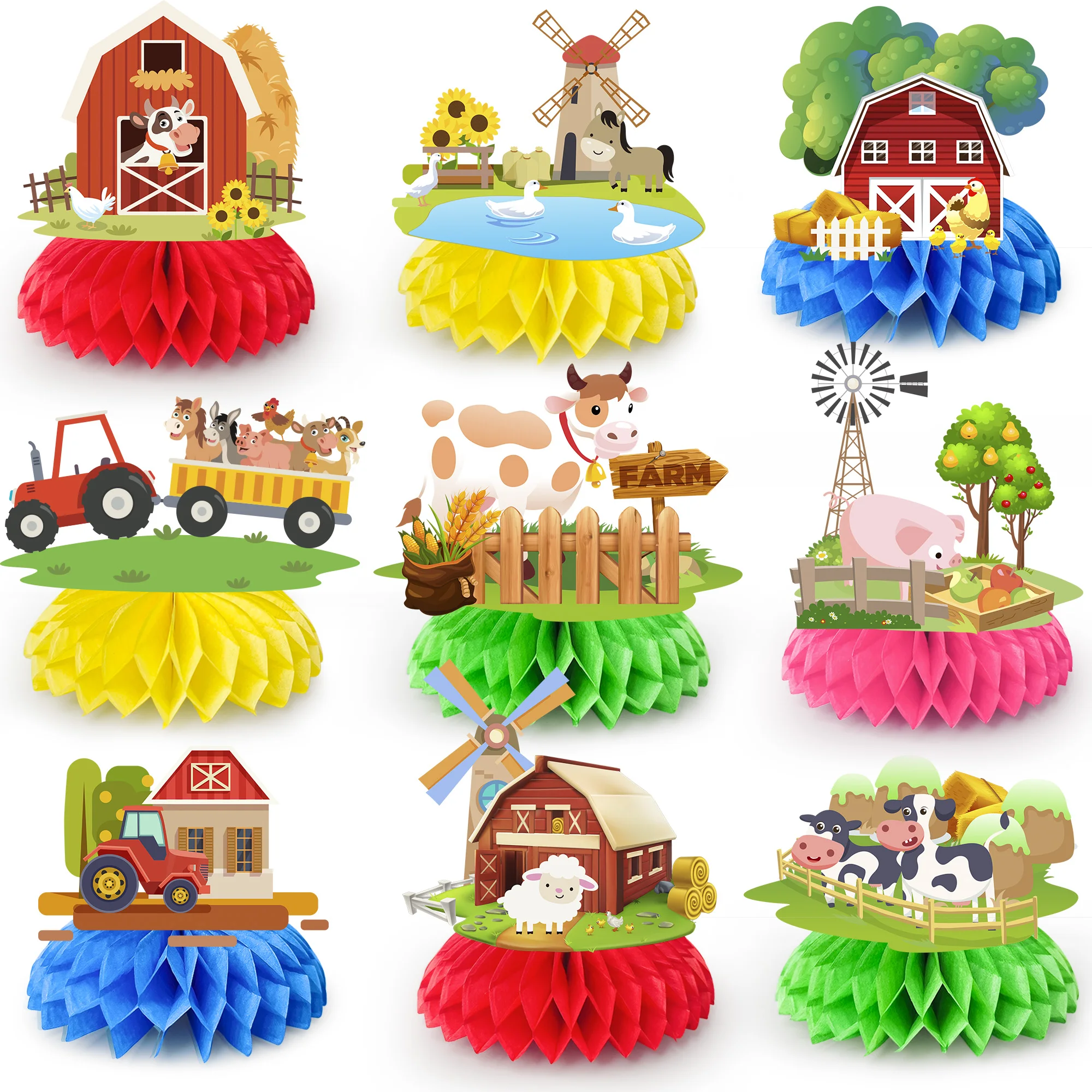 9 Pieces Farm Animals Honeycomb Centerpieces Farm Party Decorations Supplies for Table Barn Birthday Party Favors 3D Table