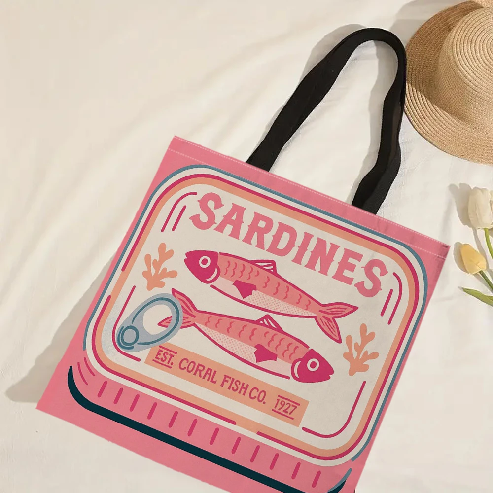 Sardine Graphic Tote Bag Stylish Fish-Shaped Lightweight Shoulder Bag Reusable Shopping Bag Travel Commute Carryall