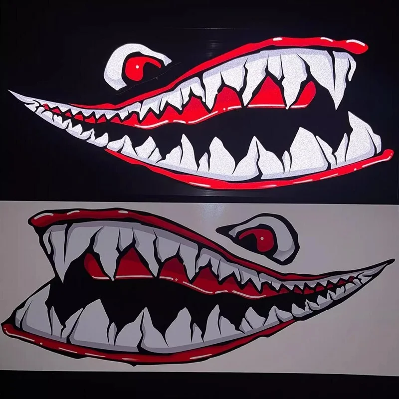 Teeth Shark Reflective 3D Stickers Large Size Motorcycle Scooter Decoration Car Body Waterproof Decal For Piaggio Sprint GTV GTS