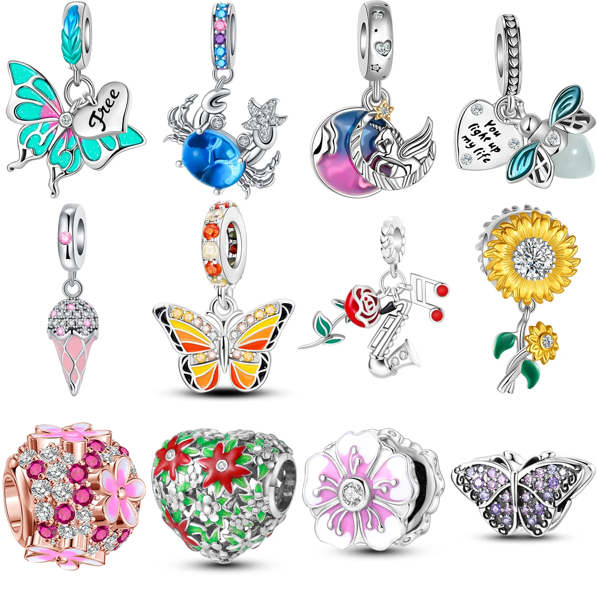 

Butterfly Flower Animal Beads Fit Pandora Original bracelet charms Silver 925 Necklace pendientes mujer for Women Jewelry making