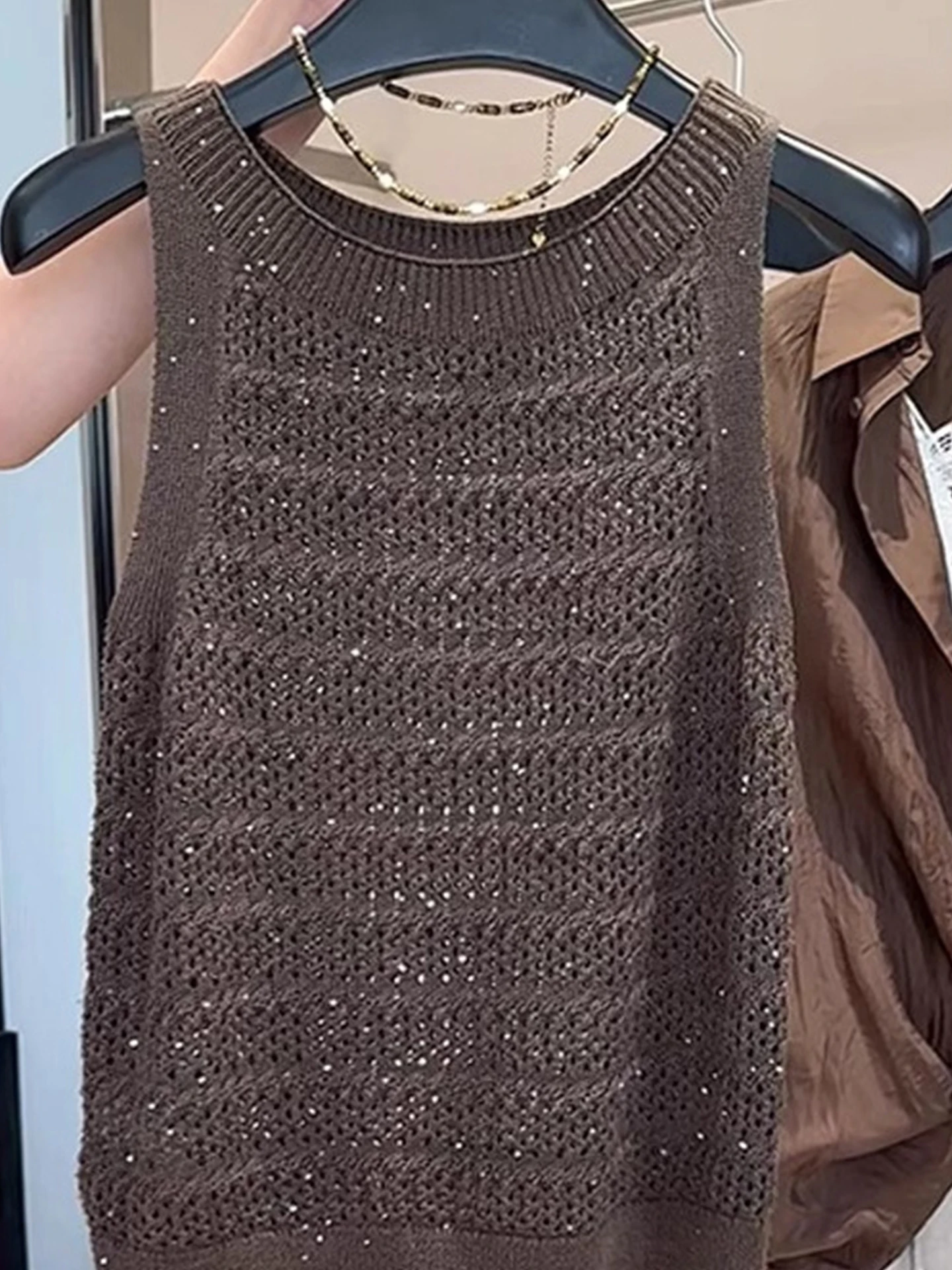 الرجعية كسول Sle اللون الجوف خارج سترة Faionable الصيف Svel محبوك أعلى العلوي irt ular Elegance #5