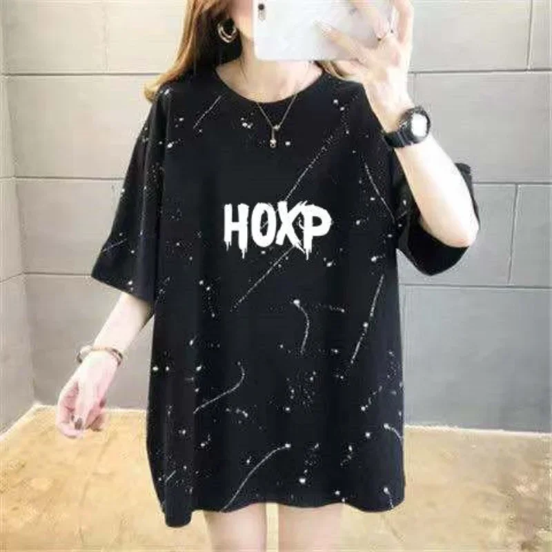 Street Casual Loose Printing T Shirts Summer New Short Sleeve Letter All-match Plus Size Tops Tees Fashion Trend Women Clothing