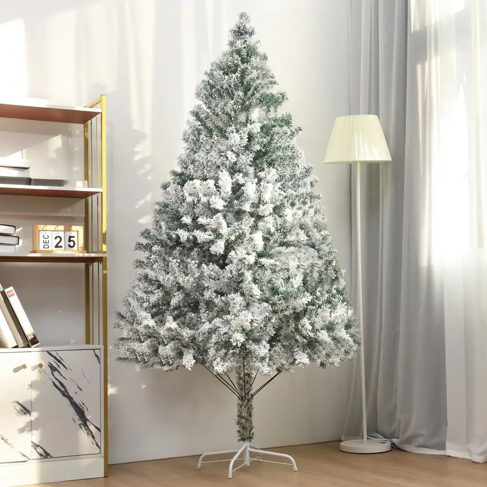 White Flocked Christmas Tree,Artificial Xmas Tree With Detachable Base,Decorative Pencil Shape Fake Christmas Tree,Plastic,6.9ft