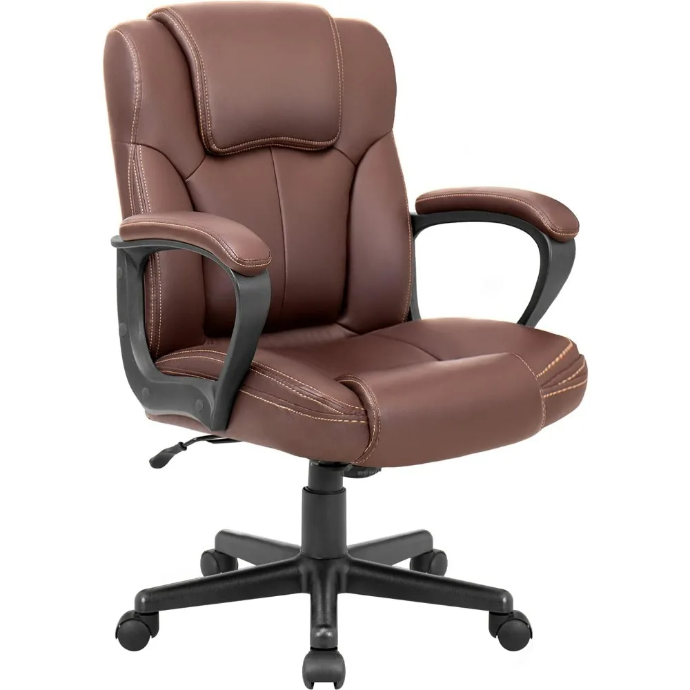 

Executive Office Chair Swivel Task Seat with Ergonomic Mid-Back, Waist Support, PU Leather, 18D x 19W x 41H in, Brown