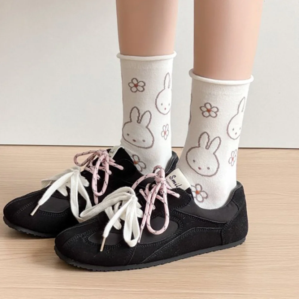 5 paar Nette Lustige Cartoon Kaninchen Frauen Socken Tier Druck Street Style Mode Mittleren Rohr Socken Lange Herbst Winter Frau socken – Detail 7