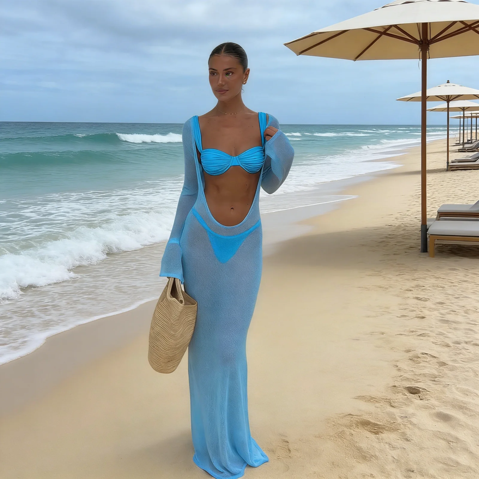 

3 Pieces Women's Brazilian Bikini Set Sexy Swimwear with Long Dress Cover up Beachwear Female Bathing Suit 2026 Swimming Outfit