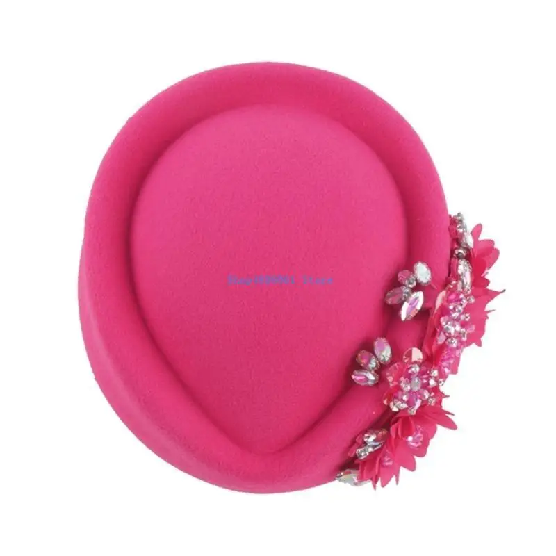 T3LC أنيقة زهرة مضيفة قبعة الصوف الكنيسة الفاسناتور قبعة لسباق الخيل زي حفلة قبعة بيريه للمناسبة الرسمية #4