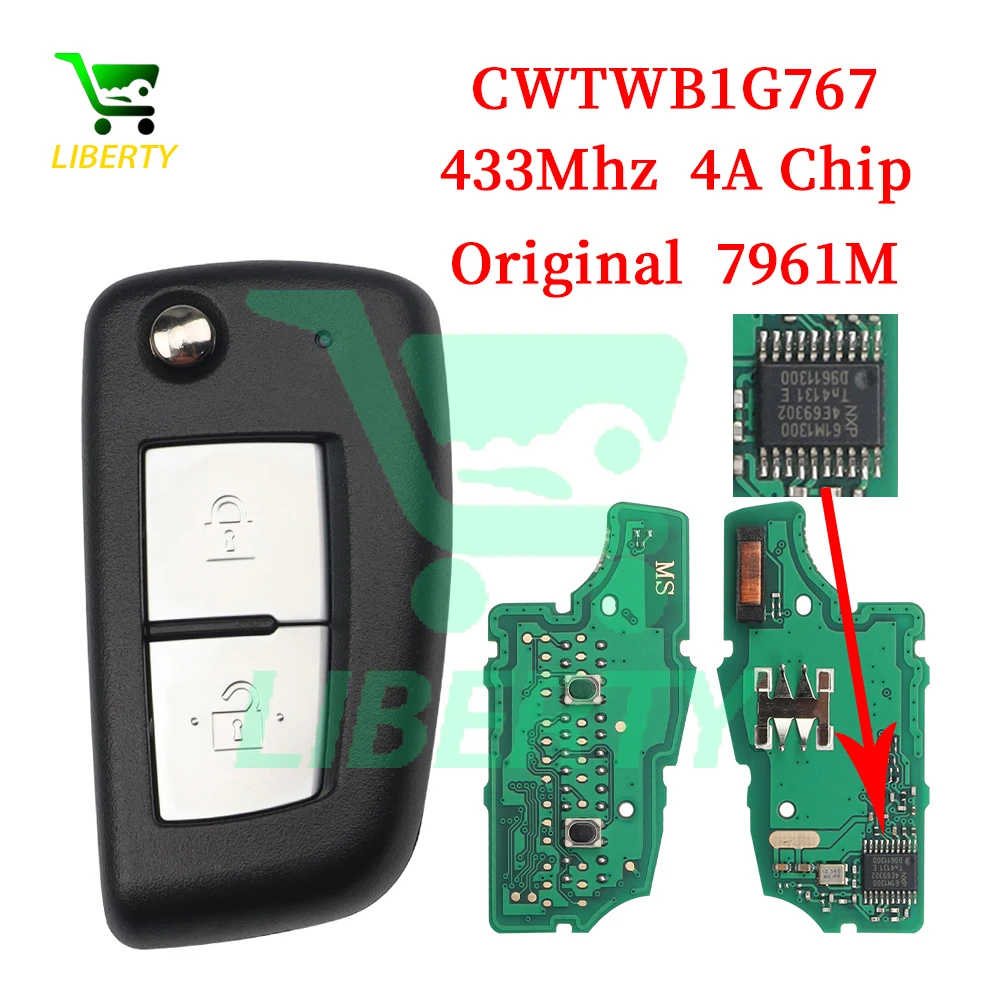 

Liberty CWTWB1G767 433MHz 4A OEM PCF7961M Flip Remote Key For Nissan Qashqai J11 Pulsar C13 Juke F15 X-Trail T32 Micra
