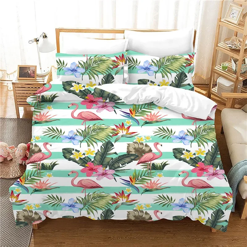Single Size 140x210cm Duvet Cover Set Tropical Rainforest Plants/Flamingo Banana Leaf /cactus 135x200 Pink Bedding Set Kid Queen