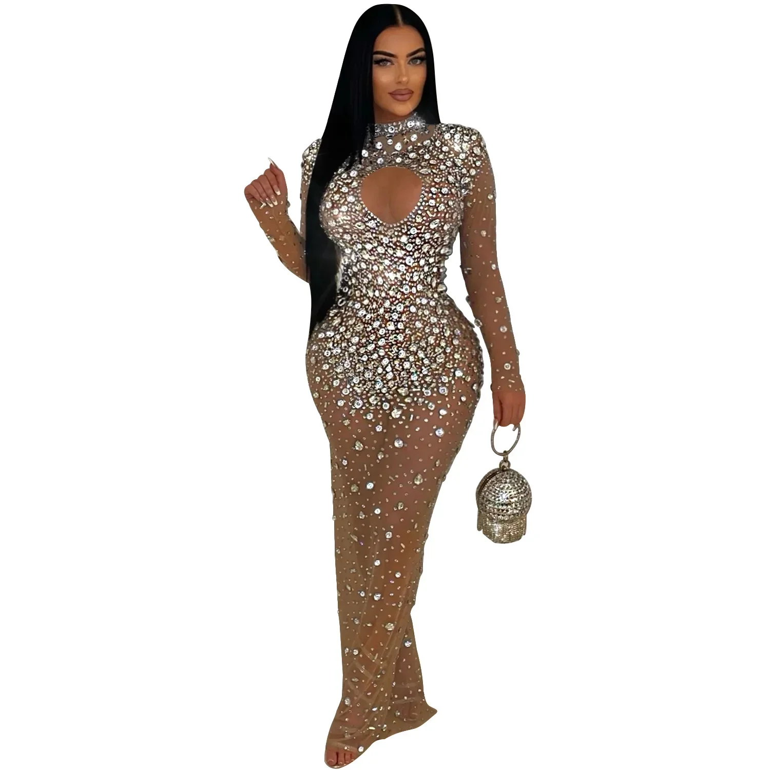 Long Sleeve  V Neck High End Anniversary Evening Dress Birthday Party  Gowns Full Beads  Formal Prom