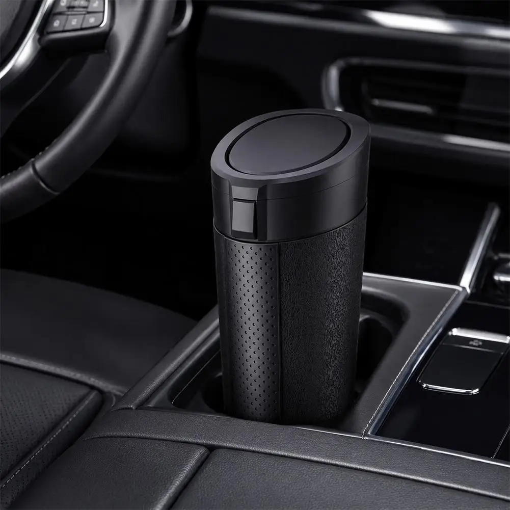 Portable Car Trash Can with Removable Lid – Cup Holder Design Lightweight ABS Garbage Bin for Car Interior Storage & Organizatio